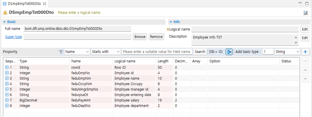 Created DSmpEmpTst000Dto IO