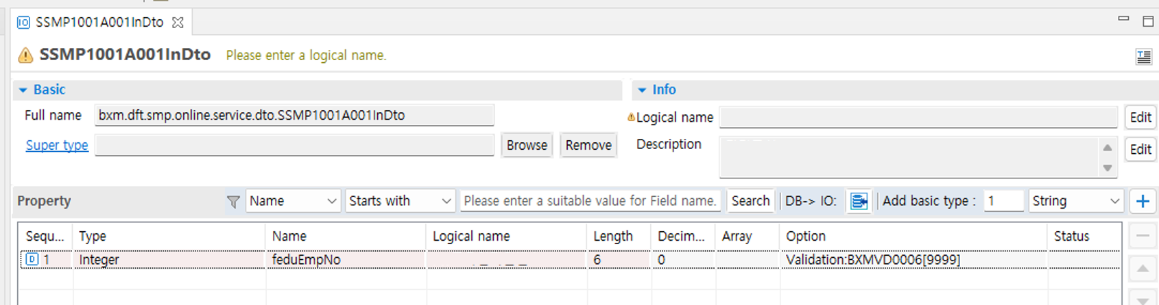Single select Input: SSMP1001A001InDto