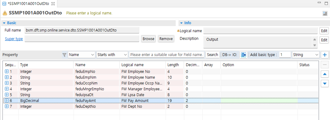 Single select Output: SSMP1001A001OutDto