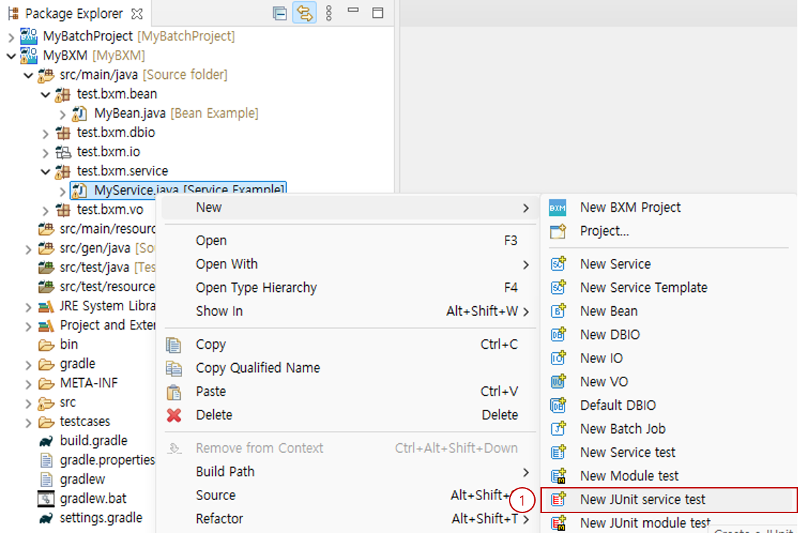 Create a new JUnit service test