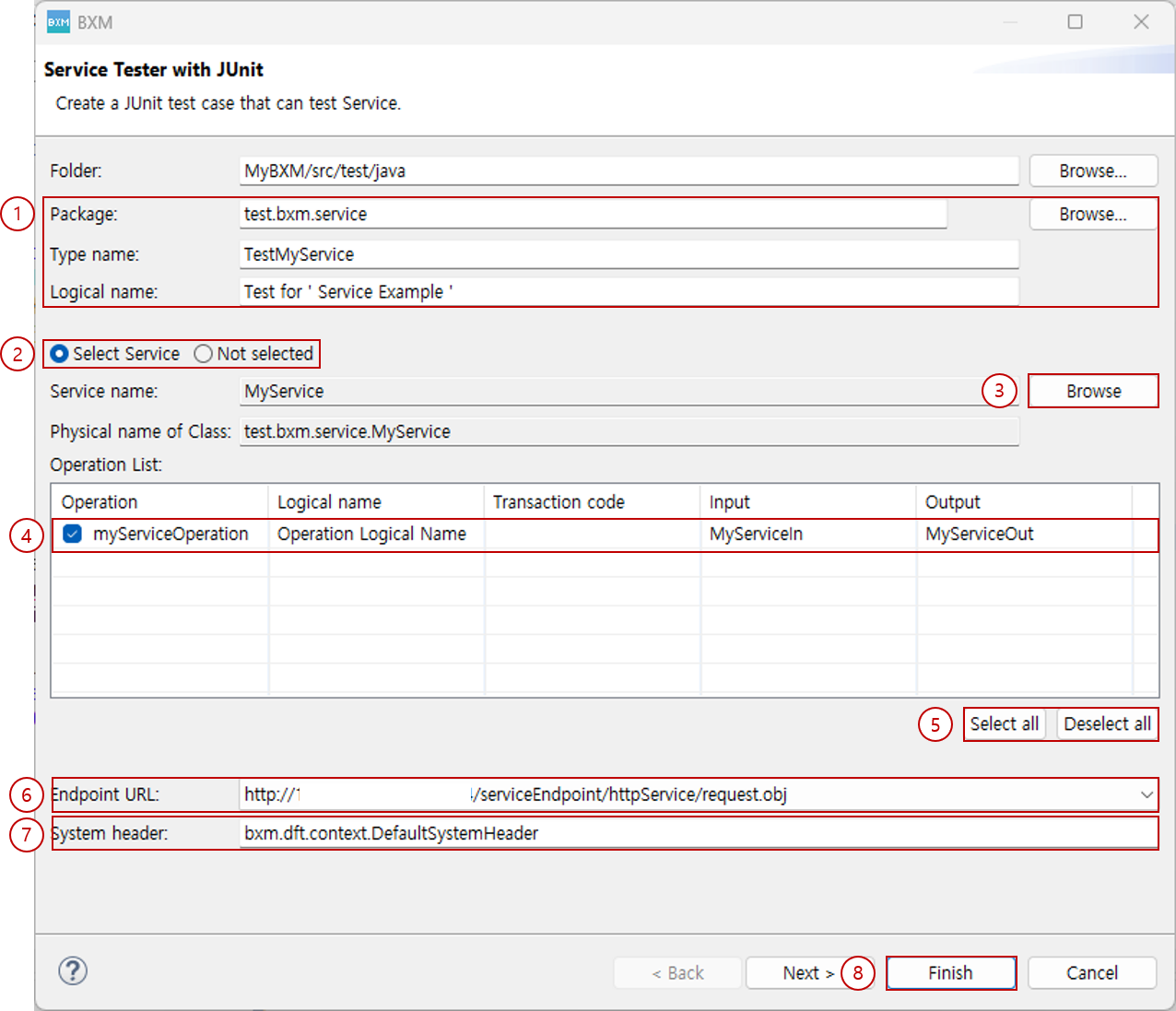New service test wizard