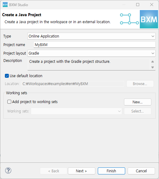 New BXM Project wizard