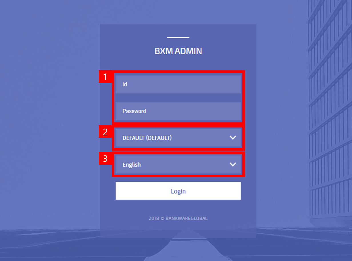 BXM Web Admin login screen