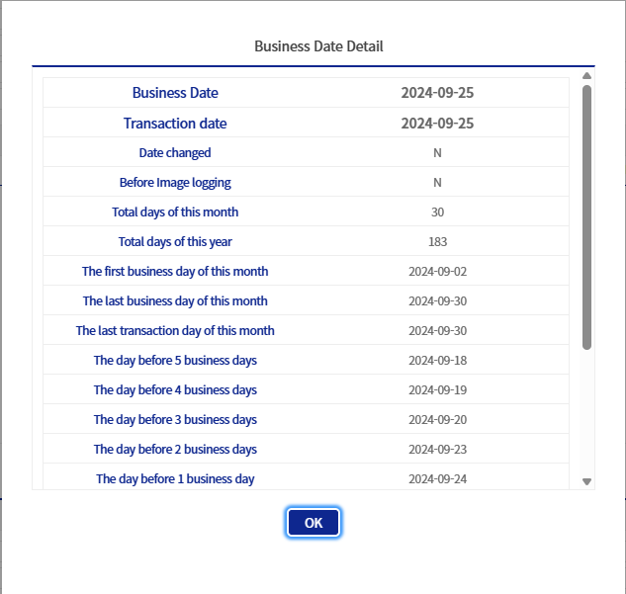 Operating date information detail popup