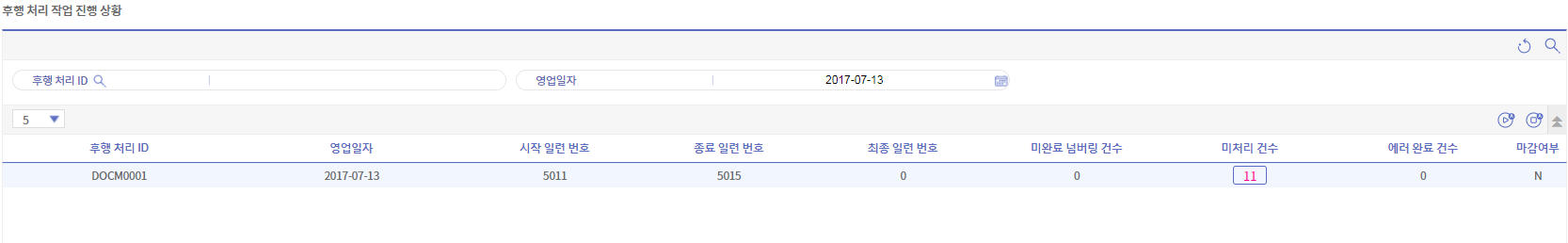 후행 처리 작업 진행 상황