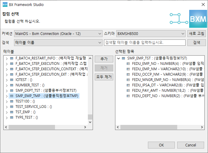 DB스키마로부터 IO 필드 생성