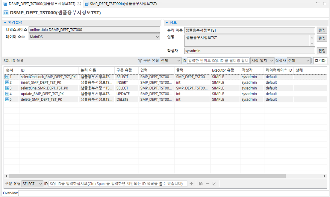 생성된 DBIO의 SQL ID