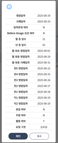 영업일 정보 상세 팝업